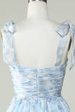Blue A Line Spaghetti Straps Short Ball Dress