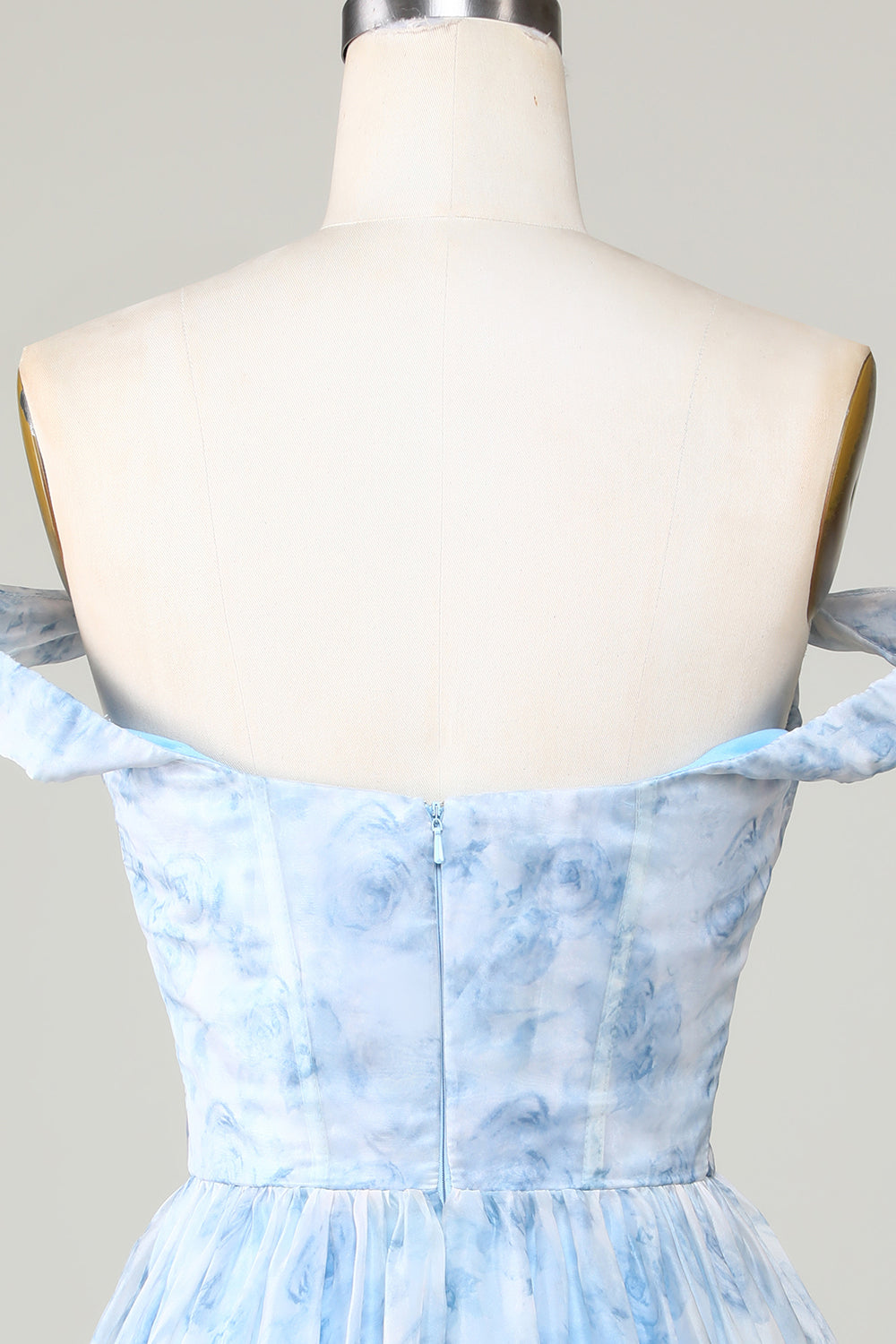 Cute A Line Off the Shoulder Blue Printed Short Cocktail Dress with Ruffles