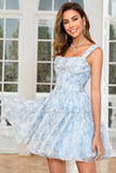 A Line Cute Blush Printed Short Cocktail Dress with Ruffles