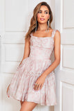 Stylish A Line Sage Printed Short Cocktail Dress