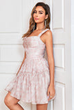 Stylish A Line Sage Printed Short Cocktail Dress