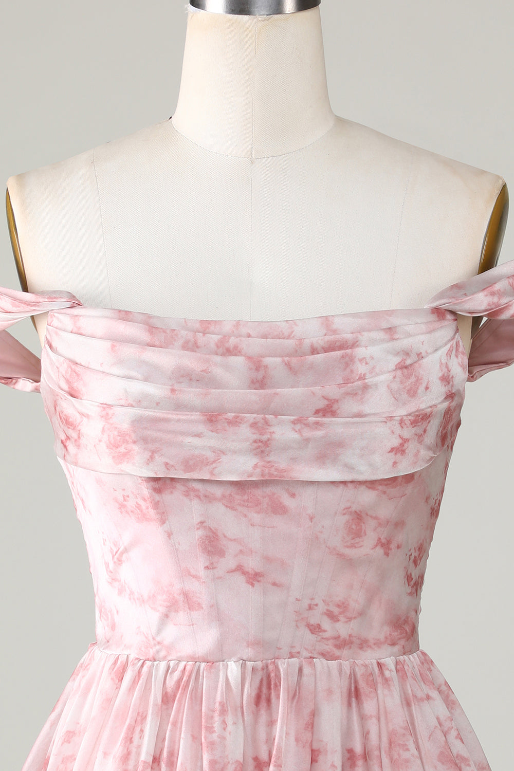 A Line Cute Blush Printed Short Cocktail Dress with Ruffles