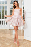 Stylish A Line Sage Printed Short Cocktail Dress