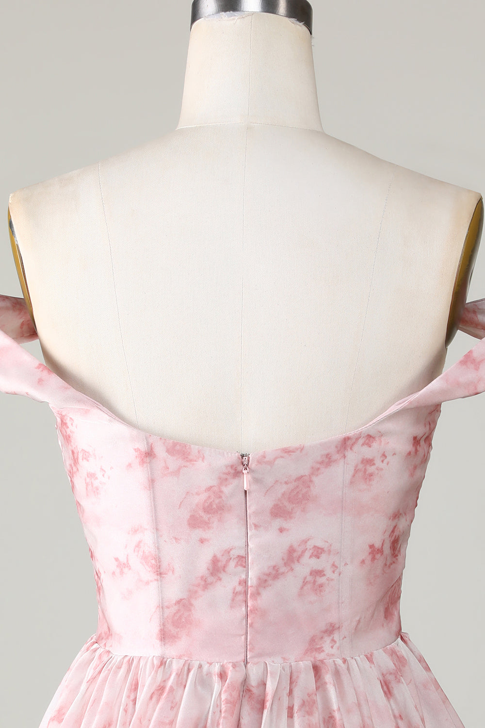 A Line Cute Blush Printed Short Cocktail Dress with Ruffles
