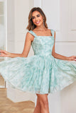 Stylish A Line Sage Printed Short Cocktail Dress