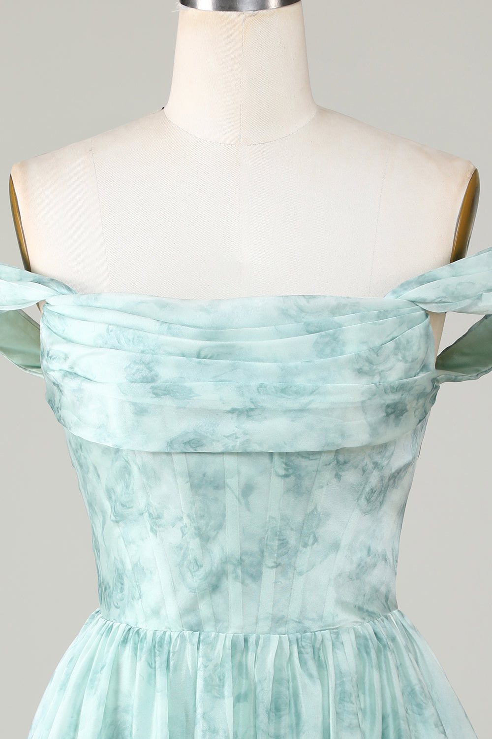 Stylish A Line Square Neck Sage Printed Short Cocktail Dress