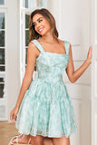 Stylish A Line Sage Printed Short Cocktail Dress