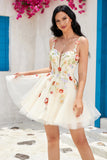 Stylish A Line Spaghetti Straps Black Short Cocktail Dress with Appliques