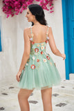 Stylish A Line Spaghetti Straps Black Short Cocktail Dress with Appliques
