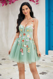 Stylish A Line Spaghetti Straps Black Short Cocktail Dress with Appliques