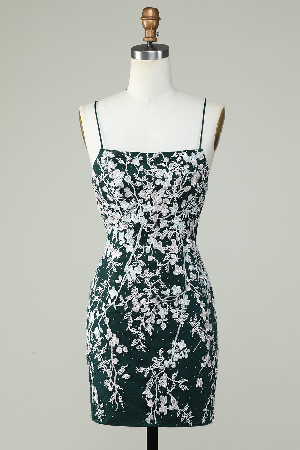 Dark Green Spaghetti Straps Bodycon Cocktail Dress With Appliques