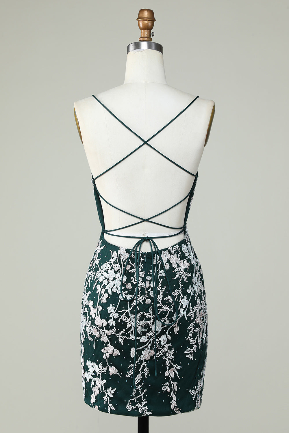 Dark Green Spaghetti Straps Bodycon Cocktail Dress With Appliques
