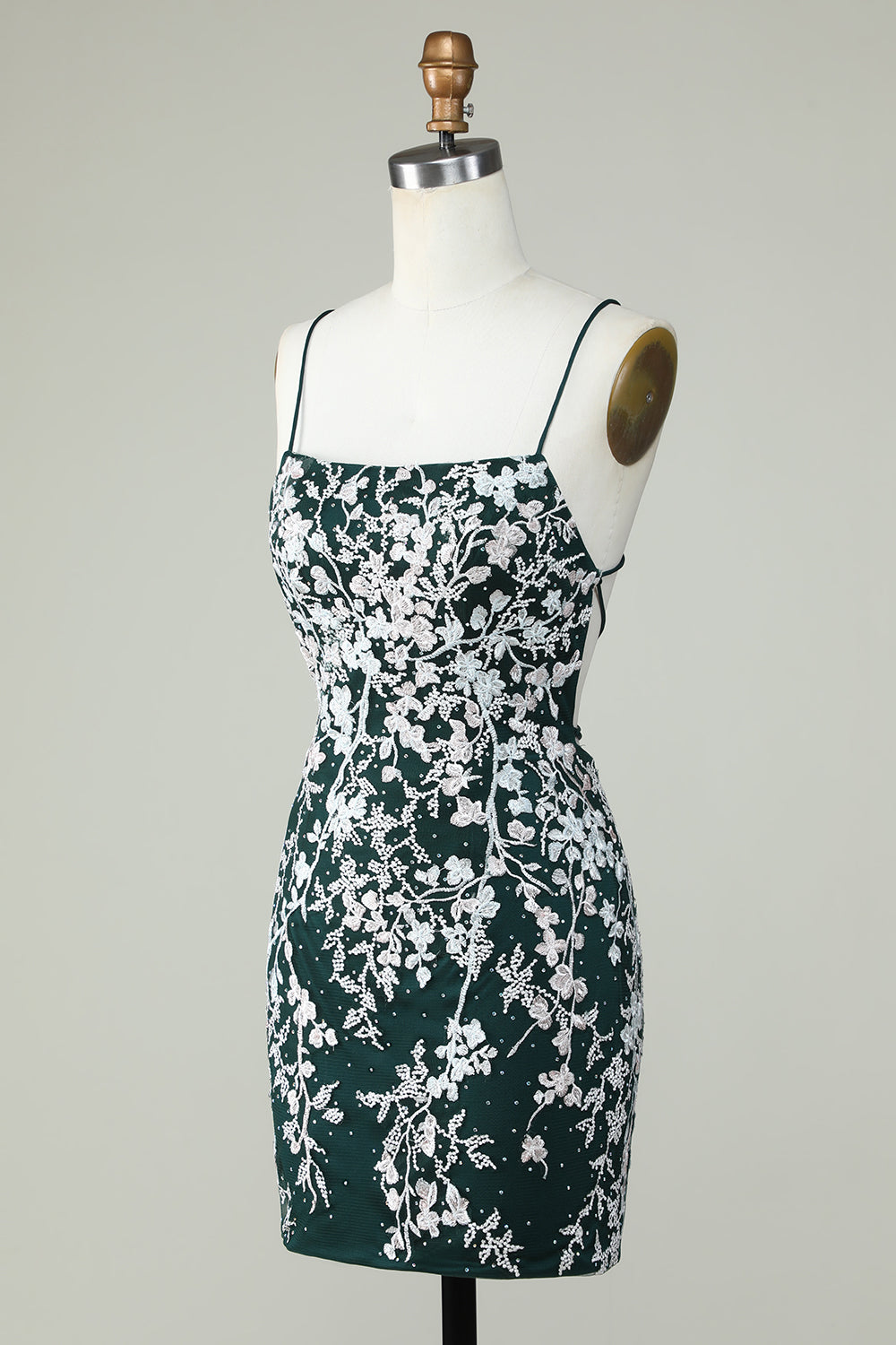 Dark Green Spaghetti Straps Bodycon Cocktail Dress With Appliques