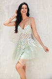 Stylish A Line Dusty Sage Spaghetti Straps Cocktail Dress With Criss Cross Back