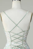 Dusty Sage Spaghetti Straps Cocktail Dress With Criss Cross Back