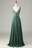 Eucalyptus A-Line Beaded Long Bridesmaid Dress