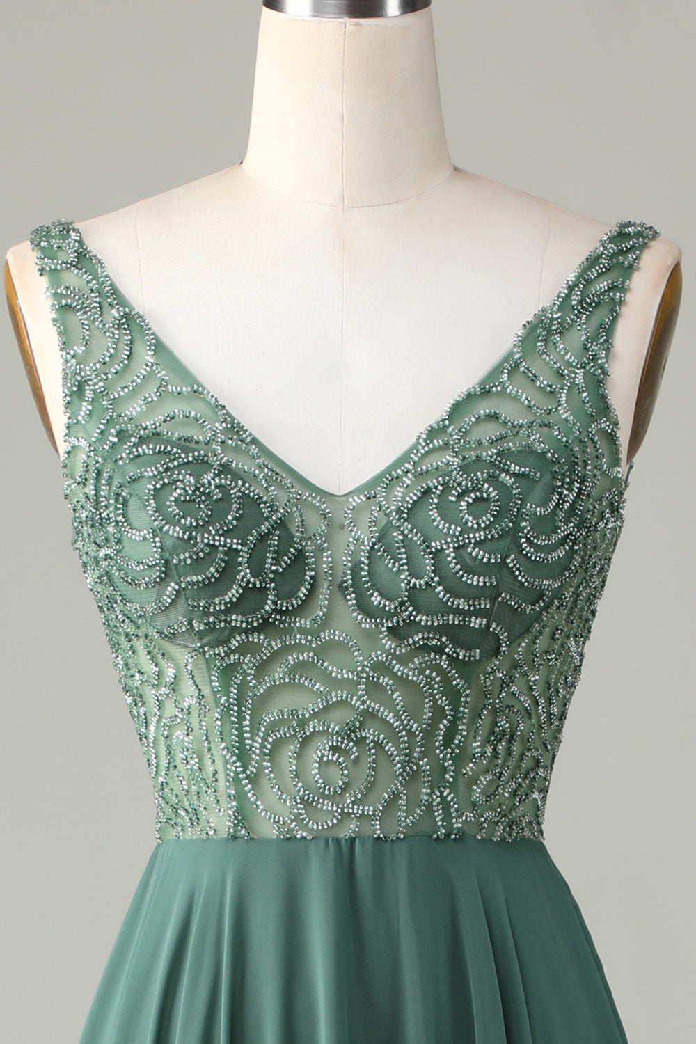 Eucalyptus A-Line Beaded Long Bridesmaid Dress