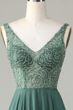 Eucalyptus A-Line Beaded Long Bridesmaid Dress