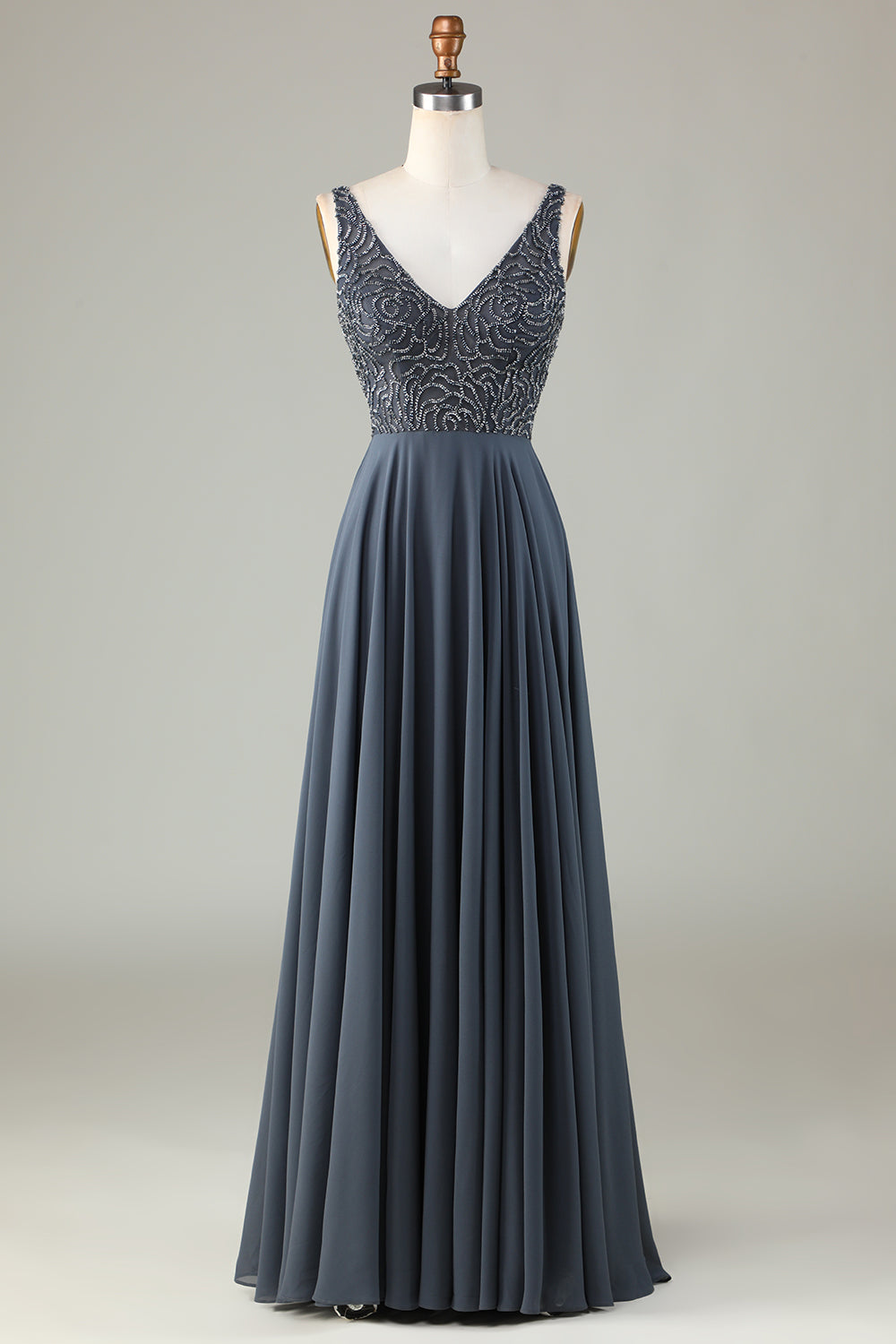 Eucalyptus A-Line Beaded Long Bridesmaid Dress