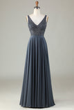 Eucalyptus A-Line Beaded Long Bridesmaid Dress