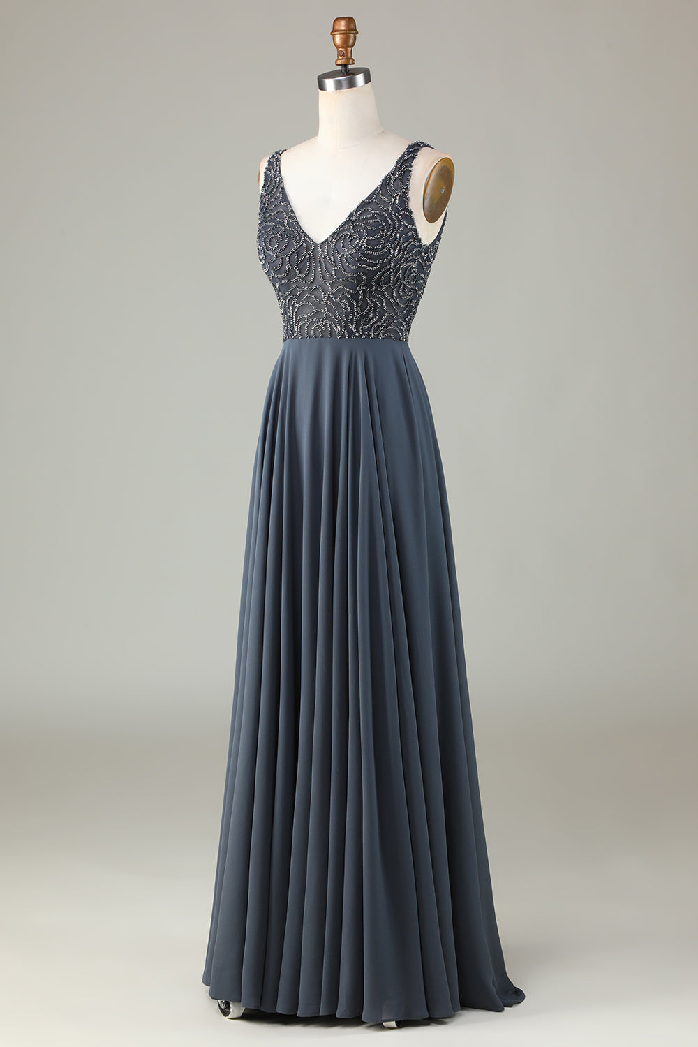 Eucalyptus A-Line Beaded Long Bridesmaid Dress
