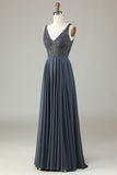 Eucalyptus A-Line Beaded Long Bridesmaid Dress