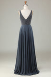 Eucalyptus A-Line Beaded Long Bridesmaid Dress