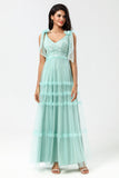 Dusty Pink A-Line V Neck Long Bridesmaid Dress with Beading