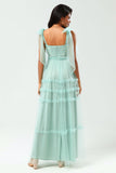 Dusty Pink A-Line V Neck Long Bridesmaid Dress with Beading