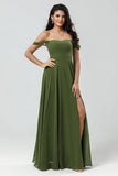 Olive A Line Off The Shoulder Chiffon Bridesmaid Dress with Slit