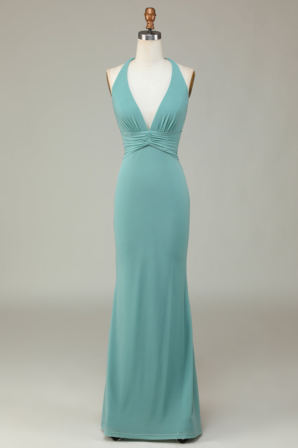Grass Green Mermaid Halter Long Bridesmaid Dress