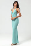 Grass Green Mermaid Halter Long Bridesmaid Dress
