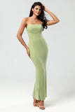 Lemon Green Mermaid Strapless Long Bridesmaid Dress
