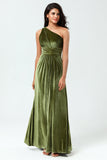 Olive A Line One Shoulder Velvet Long Bridesmaid Dress