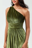 Olive A Line One Shoulder Velvet Long Bridesmaid Dress