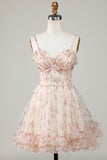 Champagne A-Line Corset Floral Short Cocktail Dress