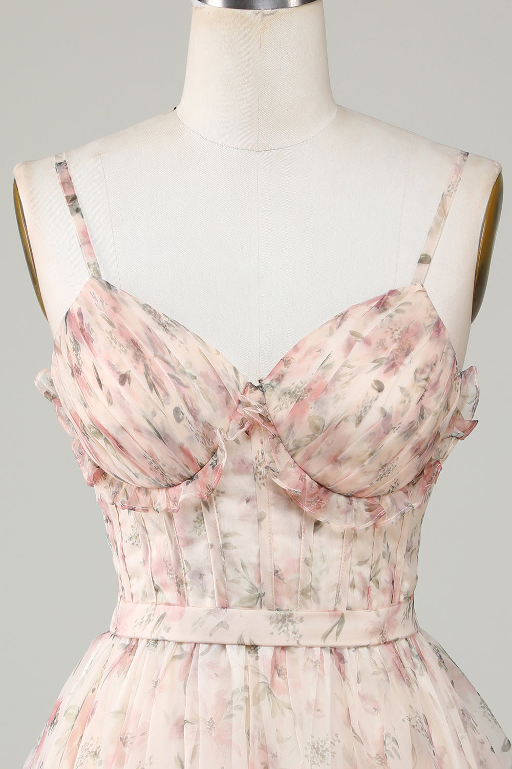 Champagne A-Line Corset Floral Short Cocktail Dress
