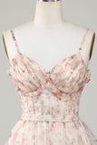 Champagne A-Line Corset Floral Short Cocktail Dress