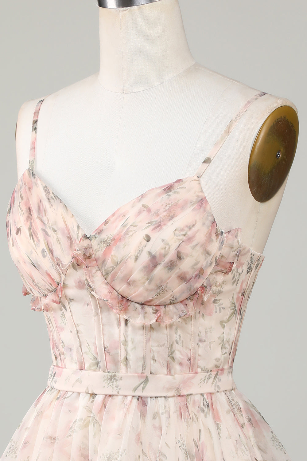 Champagne A-Line Corset Floral Short Cocktail Dress