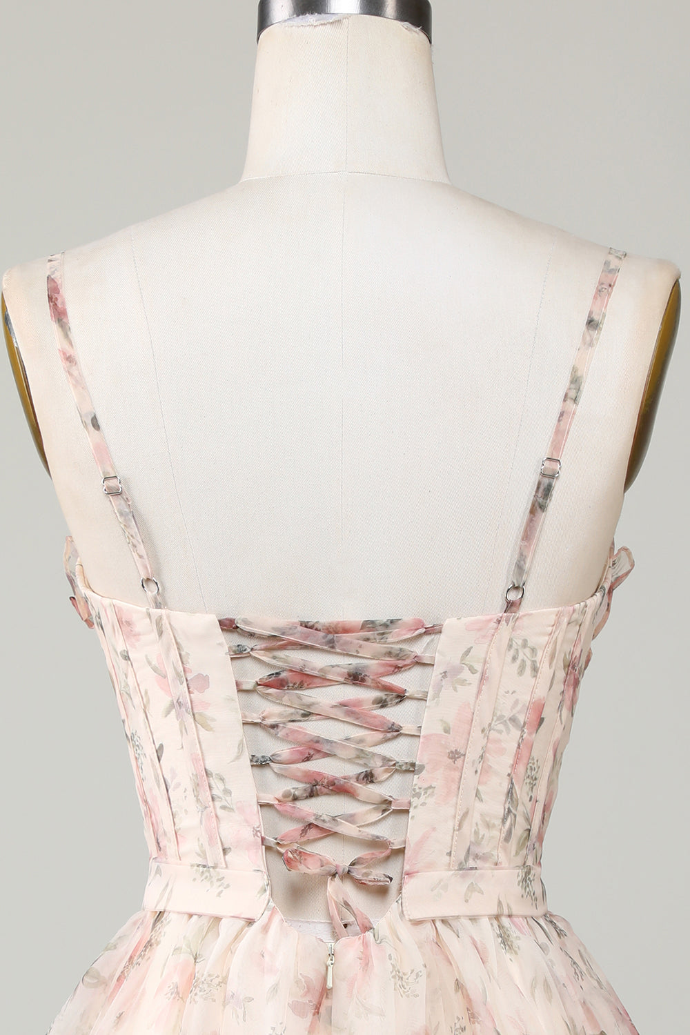 Champagne A-Line Corset Floral Short Cocktail Dress