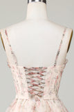 Champagne A-Line Corset Floral Short Cocktail Dress