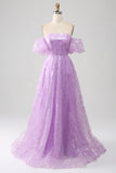 Sparkly Lilac A Line Strapless Sequin Long Ball Dress