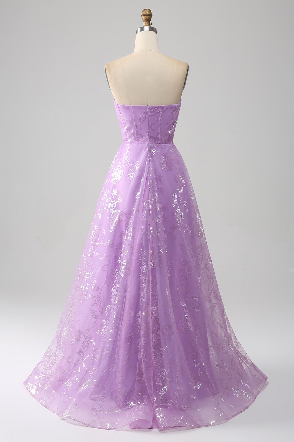Sparkly Lilac A Line Strapless Sequin Long Ball Dress