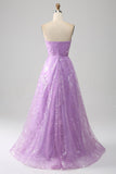 Sparkly Lilac A Line Strapless Sequin Long Ball Dress
