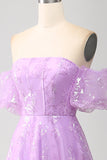 Sparkly Lilac A Line Strapless Sequin Long Ball Dress