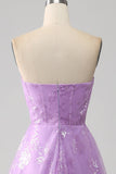 Sparkly Lilac A Line Strapless Sequin Long Ball Dress