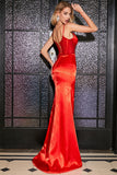 Stunning Mermaid Spaghetti Straps Red Corset Ball Dress with Beading Slit