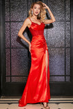 Stunning Mermaid Spaghetti Straps Red Corset Ball Dress with Beading Slit