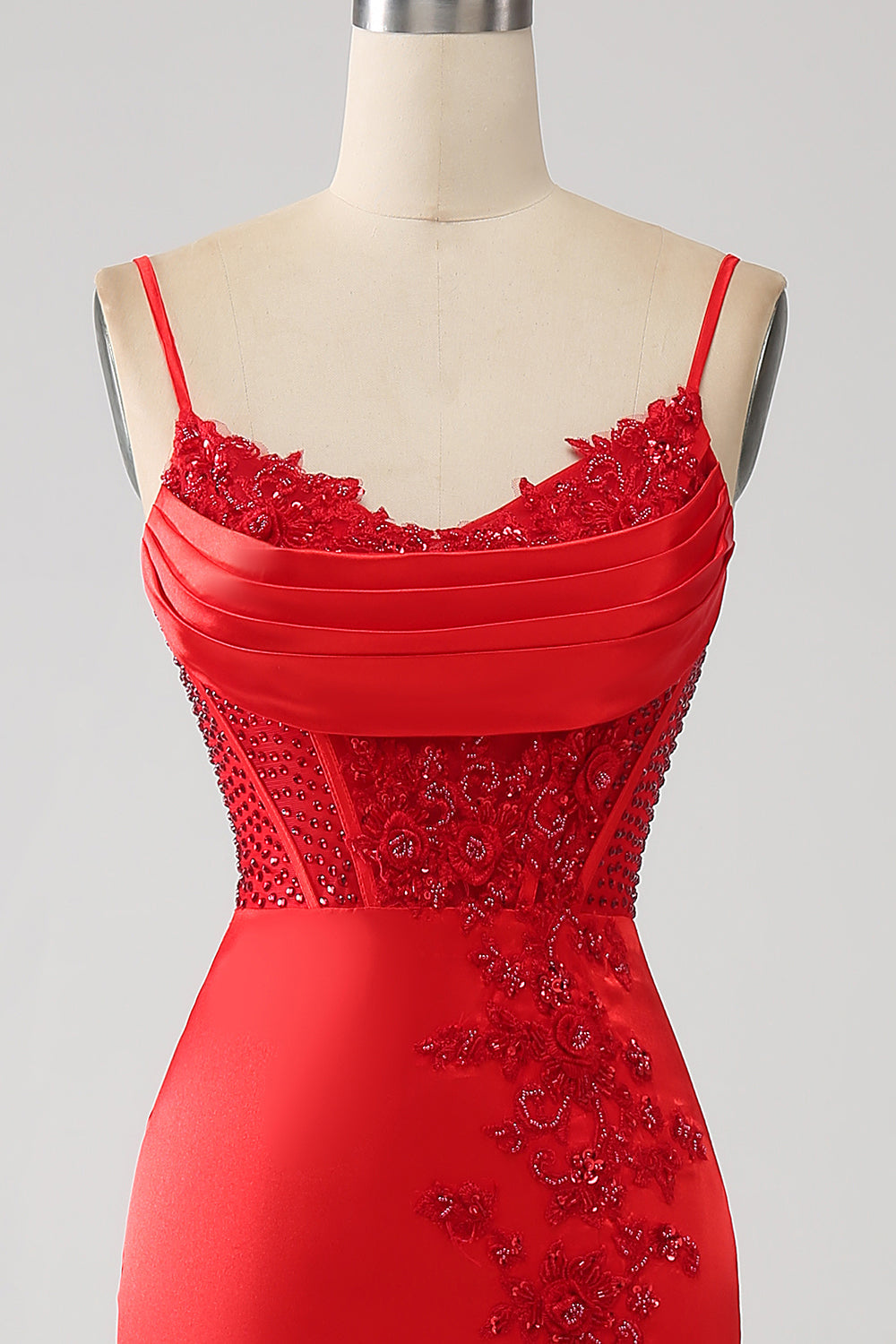Satin Mermaid Beaded Red Ball Dress with Slit