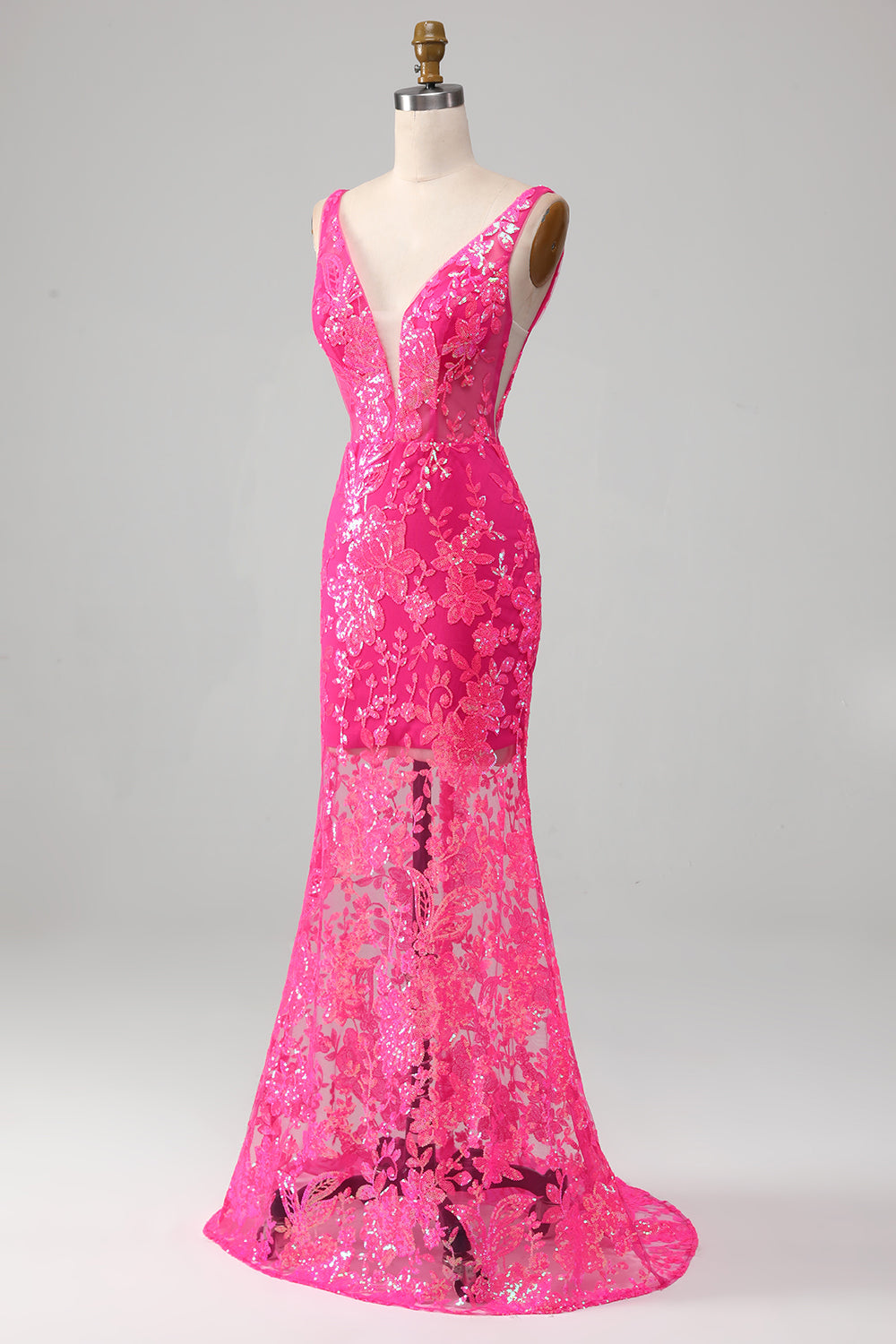 Fuchsia Mermaid Ball Dress with Sequins
